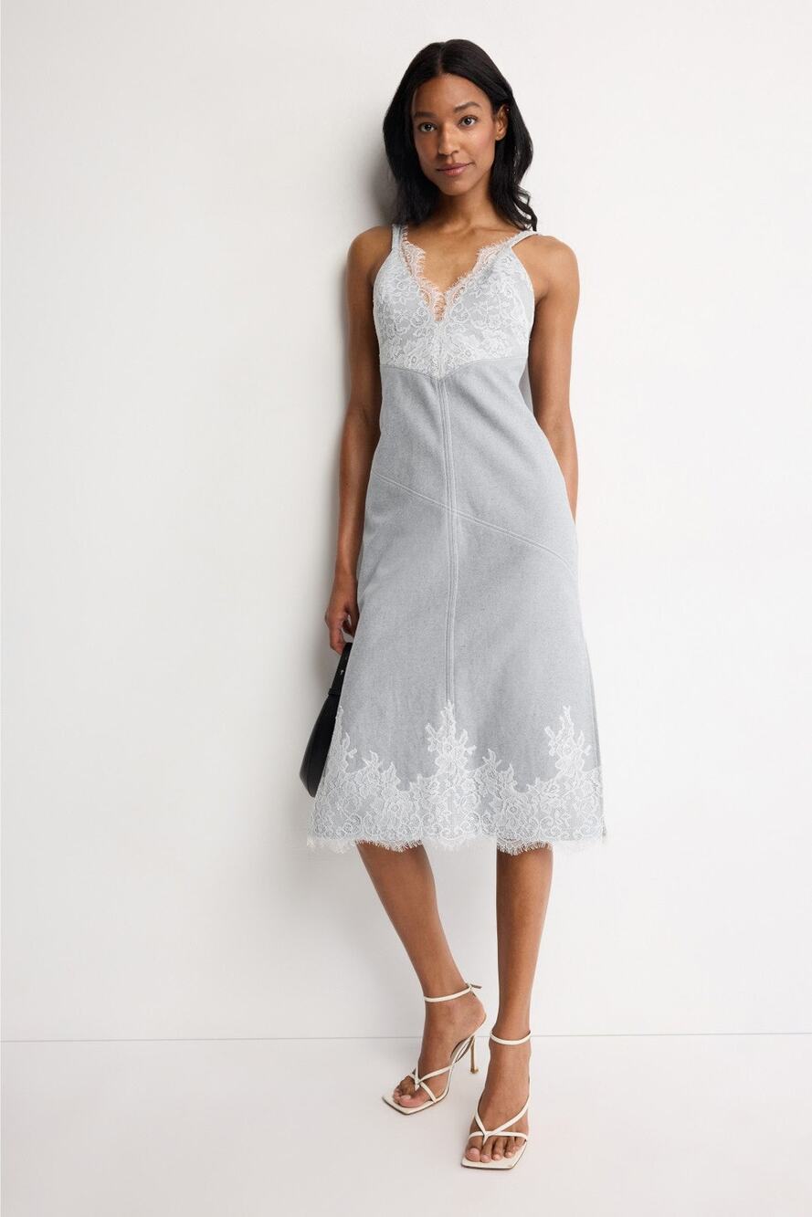3.1 Phillip Lim - Denim Slip Dress With Lace Hem - Size 6